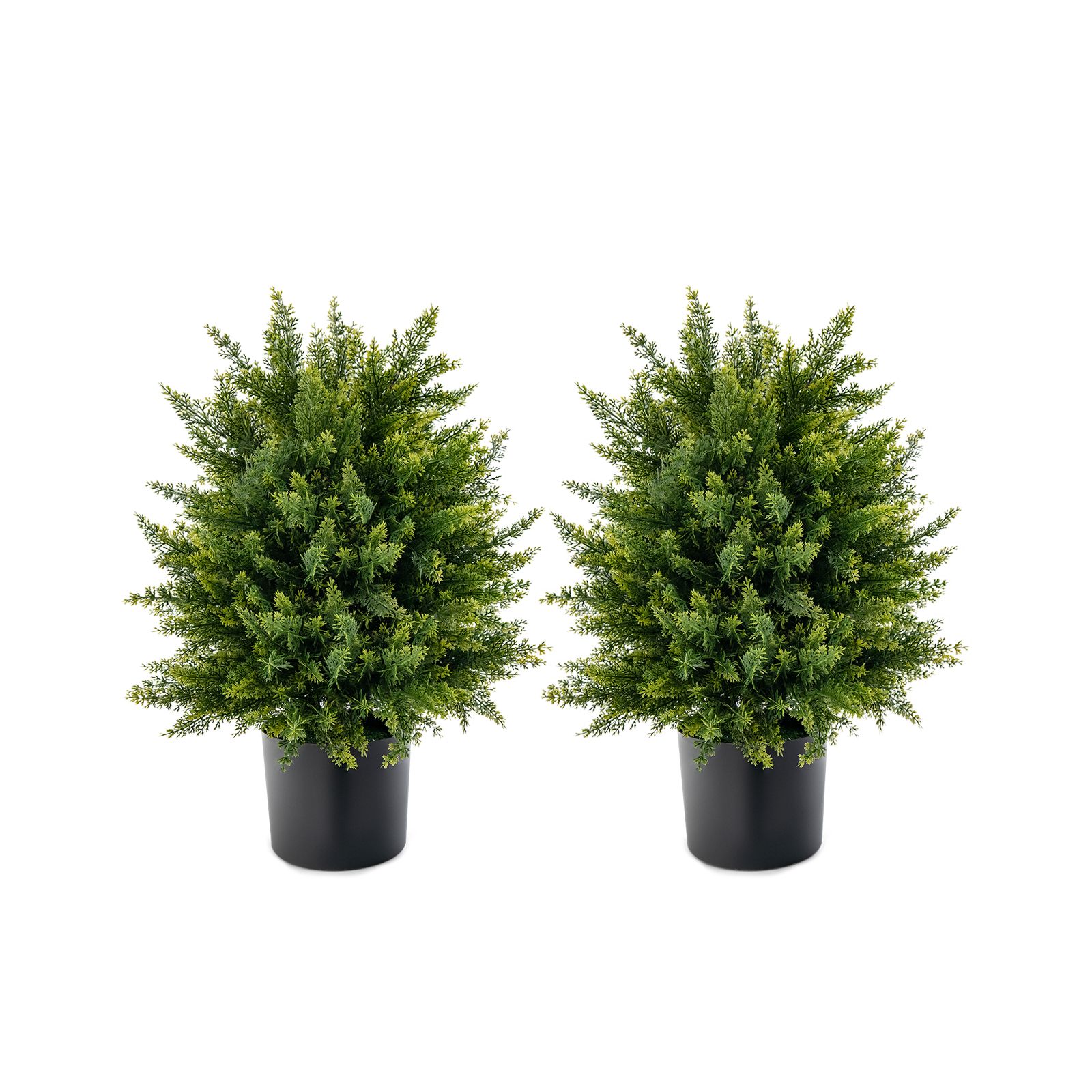 Set of 2 Artificial Cedar Topiary Ball Trees with Cement Pot
